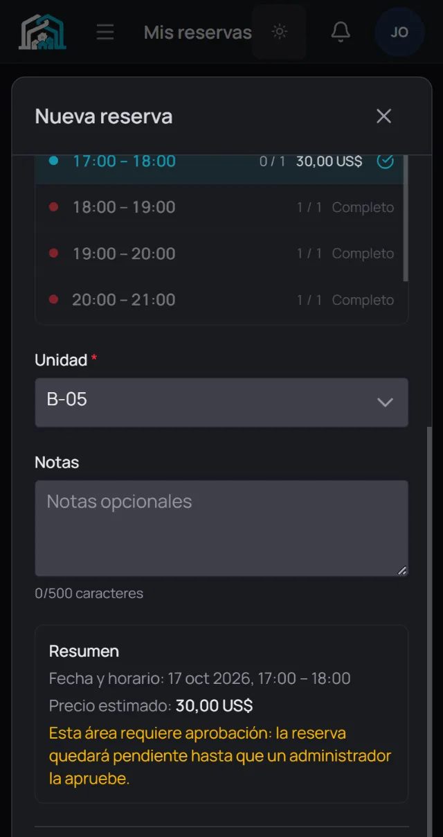 calendario de reservas de un área común