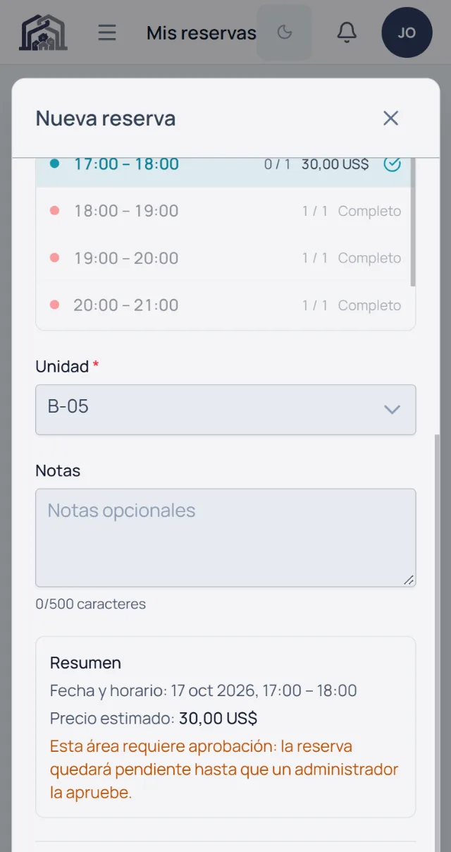 calendario de reservas de un área común